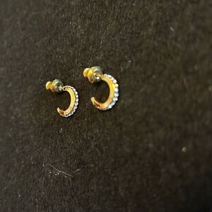 HANDMADE Elegant Gold and Rhinestone Crescent Earrings